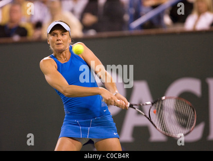 Daniela Hantuchova (SVK) contre Maria Sharapova (rus) dans la ronde quart de la Pacific Life Open de tennis Banque D'Images