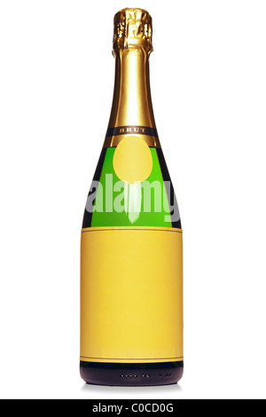 Photo d'une bouteille de champagne avec des étiquettes vierges, isolé sur un fond blanc. Banque D'Images