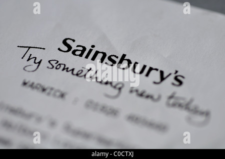 Sainsbury's ticket de caisse Banque D'Images