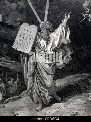 Moïse a reçu les tables de la Loi. La gravure. Banque D'Images