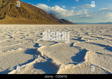 Les polygones de sel du bassin de Badwater pan à Death Valley National Park, California, USA Banque D'Images