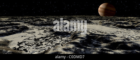 La grande lune, Jupiter Europa, est couverte d'une épaisse croûte de glace au-dessus d'un vaste océan d'eau liquide. Banque D'Images