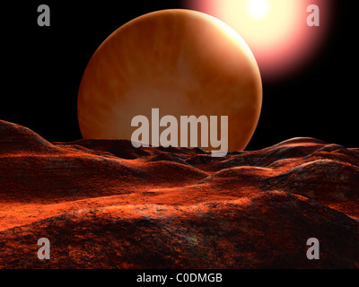 L'une des planètes en orbite autour de 70 Virginis est un super-Jupiter, si proche de l'étoile qu'il est chauffé jusqu'à une chaleur rouge. Banque D'Images