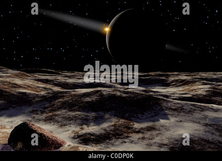 Pluton vu de la surface de sa lune, Charon. Banque D'Images