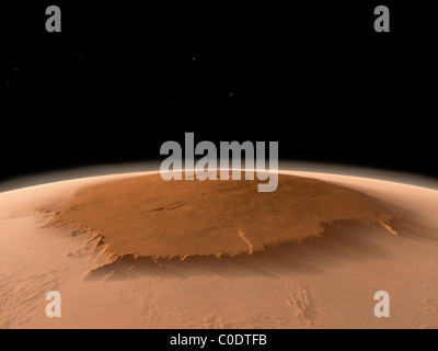 Concept de l'artiste du côté nord-ouest de l'volcan Olympus Mons sur Mars Banque D'Images