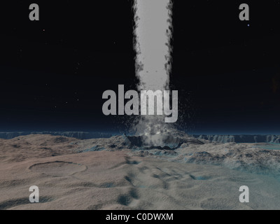 Éruption d'un volcan de glace à la surface de Neptune lune Triton. Banque D'Images