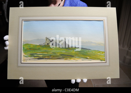 Chalet sur l'île abandonnée de stroma' Caithness, aquarelle de 2003 le Prince Charles Une exposition pour célébrer le Banque D'Images