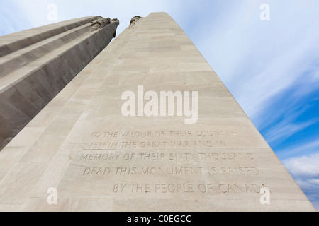 L'inscription sur la crête de Vimy Première Guerre mondiale, Lieu historique national du Canada de la France Banque D'Images