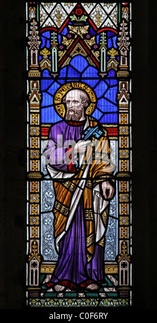 Un vitrail représentant l'Apôtre Pierre, l'église de bataille, Shropshire Banque D'Images