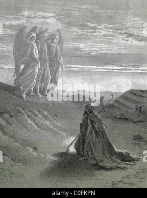 Ancien Testament. Abraham est visité par des anges. La genèse. Gravure de Gustave Dore. Banque D'Images