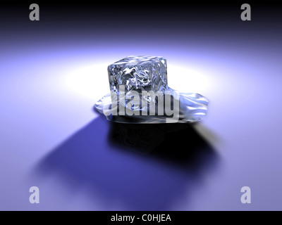 Un cube de glace fondante. Banque D'Images