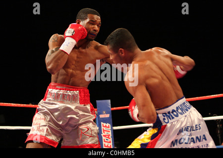 Kendall Holt knocks out Ricardo Torres dans le monde WBO Lightweight championship. Las Vegas, Nevada - 05.07.08 Mary Ann Owen / Banque D'Images