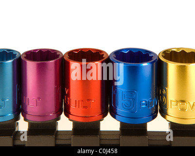 Codage couleur metal sockets à partir d'un jeu de clé à douille Banque D'Images