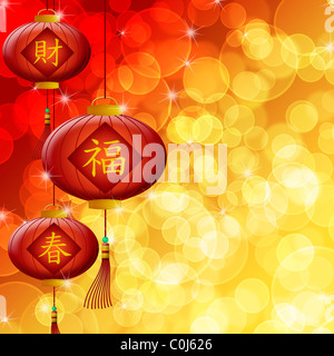 Le Nouvel An chinois avec des lanternes Bokeh Background Illustration Banque D'Images