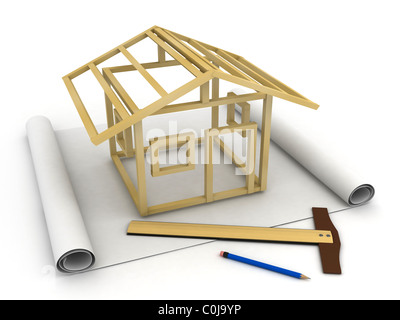 3D Illustration d'un modèle squelette au sommet d'un plan vierge Banque D'Images