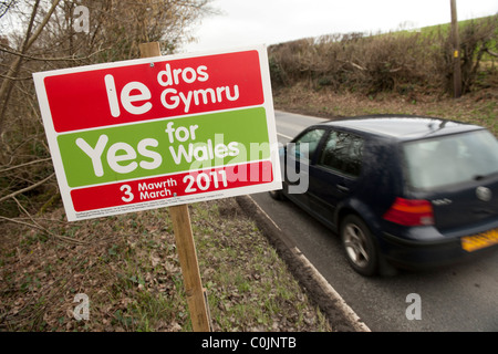 Voter oui pour le pays de Galles dans le 3 mars 2011 Référendum - réduit les affiches de la campagne, le Pays de Galles, Royaume-Uni Banque D'Images