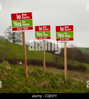 Voter oui pour le pays de Galles dans le 3 mars 2011 Référendum - réduit les affiches de la campagne, le Pays de Galles, Royaume-Uni Banque D'Images