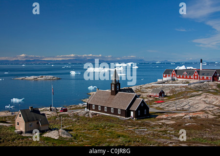 L'église de Sion en bois à Ilulissat, Disko-Bay West-Greenland Jakobshavn,,, Groenland Banque D'Images