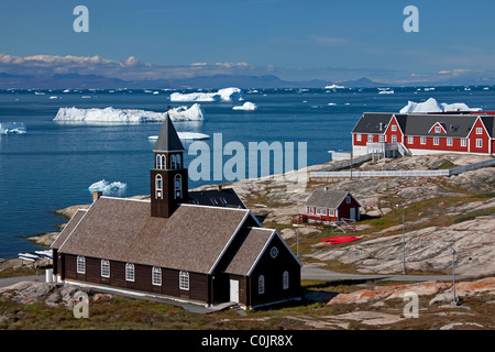 L'église de Sion en bois à Ilulissat, Disko-Bay West-Greenland Jakobshavn,,, Groenland Banque D'Images