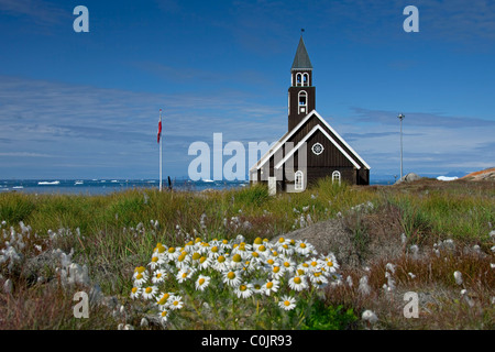 L'église de Sion en bois à Ilulissat, Disko-Bay West-Greenland Jakobshavn,,, Groenland Banque D'Images