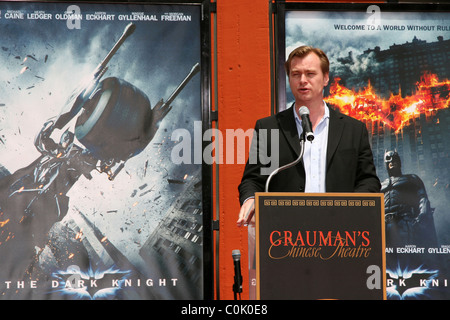 Christopher Nolan, Michael Caine et l'Empreinte empreinte de cérémonie au Grauman's Chinese Theatre à Hollywood, Los Angeles Banque D'Images