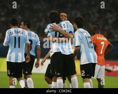 Lionel Messi Argentine et la Côte d'Ivoire la concurrence dans la compétition de football masculin avant le début de l'olympique 2008 Banque D'Images