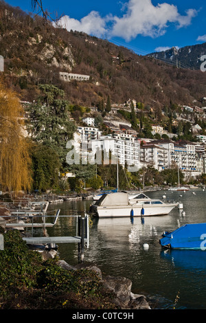 Vue de la section résidentielle de Montreux, sur le lac de Genève, Suisse Banque D'Images