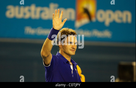 Roger Federer, Suisse, en action à l'Open d'Australie, le tournoi de tennis de Melbourne, Australie. Banque D'Images