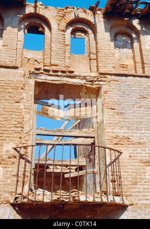 Détail de ruines. Belchite, province de Saragosse, Aragon, Espagne. Banque D'Images