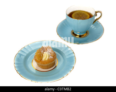 Bleu pâle, assiette, tasse et soucoupe Banque D'Images