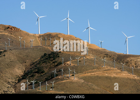 Ferme éolienne - limite ouest du désert de Mojave, en Californie. Banque D'Images