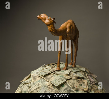 Modèle de chameau debout sur monticule de papier-monnaie US Banque D'Images