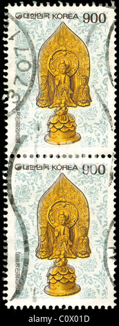 Timbres de Corée numérisé sur black Banque D'Images