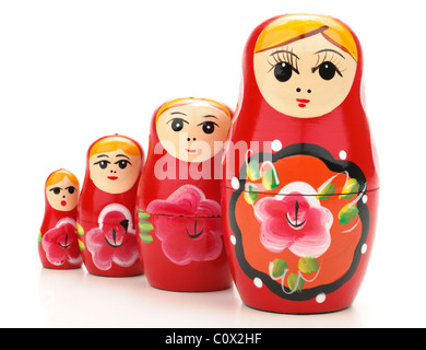 Ensemble de quatre poupées russes rouge Banque D'Images