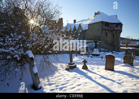 Stokesay Castle, manoir fortifié médiéval, Craven Arms, 13e siècle, Shropshire, Angleterre, Royaume-Uni, UK, FR, Banque D'Images