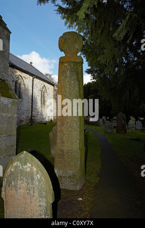 La Nevern Croix. Une cité médiévale chrétienne celtique croix en pierre, église St Brynach, Nevern, Pembrokeshire, Pays de Galles, Royaume-Uni Banque D'Images