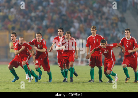 Hongrie Les joueurs réagir après avoir remporté le 2009 FIFA U-20 World Cup la troisième place match sur penalty contre le Costa Rica. Banque D'Images