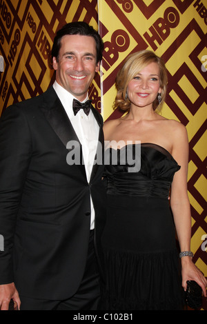 Jon Hamm et Jennifer Westfeldt arrivant à la chaîne HBO Post Golden Globe de travail à environ 55, au Beverly Hilton Hotel Beverly Banque D'Images