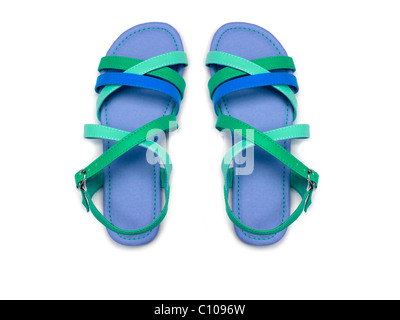 Une paire de sandales bleu et vert Banque D'Images