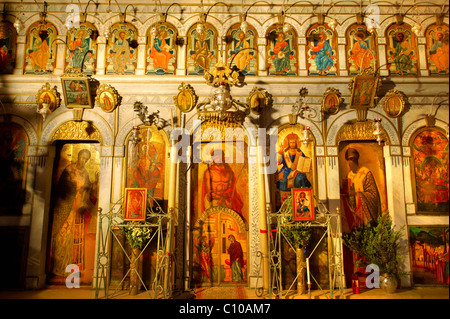 Intérieur de la Théotokos, Monastère, Paleokastitsa, 18e siècle grec orthodoxe. L'île Ionienne de Corfou, Grèce Banque D'Images