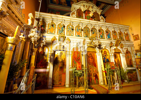 Intérieur de la Théotokos, Monastère, Paleokastitsa, 18e siècle grec orthodoxe. L'île Ionienne de Corfou, Grèce Banque D'Images