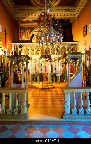 Intérieur de la Théotokos, Monastère, Paleokastitsa, 18e siècle grec orthodoxe. L'île Ionienne de Corfou, Grèce Banque D'Images