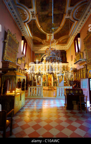 Intérieur de la Théotokos, Monastère, Paleokastitsa, 18e siècle grec orthodoxe. L'île Ionienne de Corfou, Grèce Banque D'Images