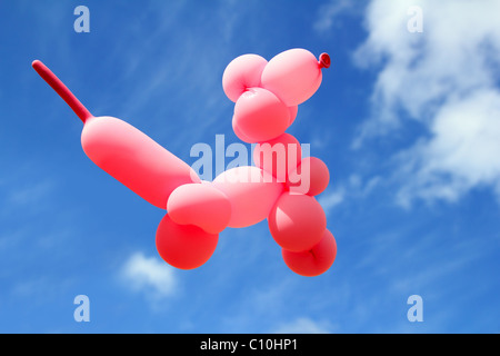 Ballon avec poodle caniche chien volant en forme de ciel bleu journée ensoleillée Banque D'Images