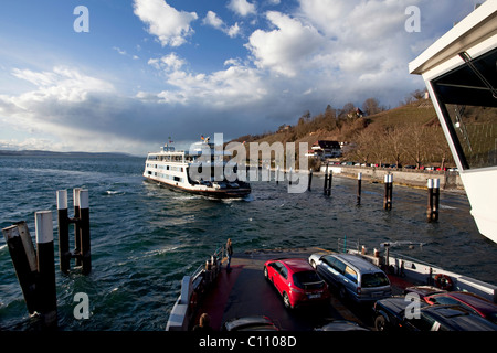 Car-ferry sur le lac de Constance de Meersburg à Konstanz durant la tempête Xynthia, Bade-Wurtemberg, Allemagne, Europe Banque D'Images