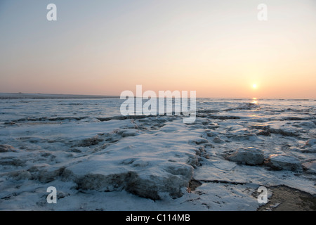 Les vasières de glace, l'UNESCO Site du patrimoine naturel mondial, Schleswig-Holstein mer des Wadden Parc National, Mer du Nord, de Frise du Nord Banque D'Images