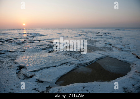 Les vasières de glace, l'UNESCO Site du patrimoine naturel mondial, Schleswig-Holstein mer des Wadden Parc National, Mer du Nord, de Frise du Nord Banque D'Images