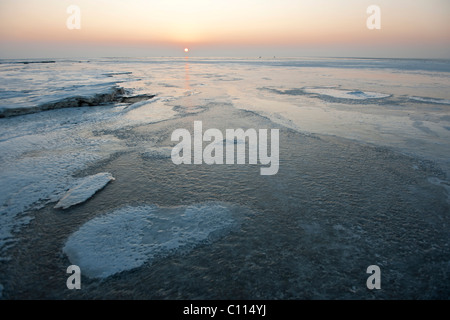 Les vasières de glace, l'UNESCO Site du patrimoine naturel mondial, Schleswig-Holstein mer des Wadden Parc National, Mer du Nord, de Frise du Nord Banque D'Images