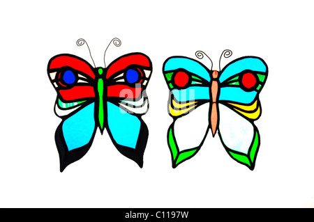 Vitrail papillons sur fond blanc Banque D'Images