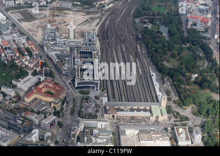 Vue aérienne du centre-ville et de la gare principale de Stuttgart en 2009, avant la conversion de Stuttgart 21, Bade-Wurtemberg Banque D'Images